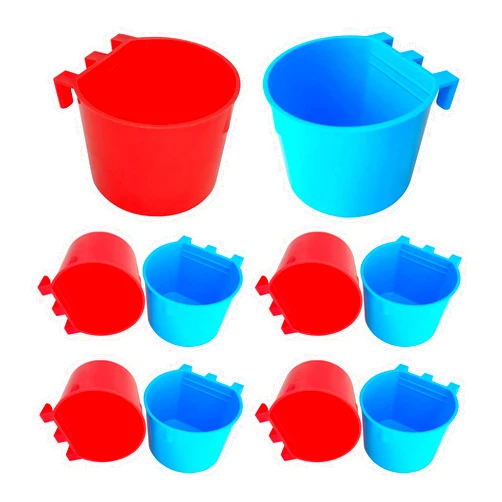Bonchoice 10 Pcs Cage Cups Birds Feeders Bowl Chicken Feeding Watering Dish Hanging Wire Cages Box Coop Cups for Pet Parrot Parakeet Gamefowl Poultry Pigeon and Quail（Blue and Red）