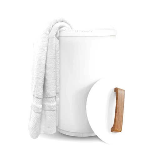 SAMEAT Heated Towel Warmers for Bathroom - Large Towel Warmer Bucket, Wood Handle, Auto Shut Off, Fits Up to Two 40