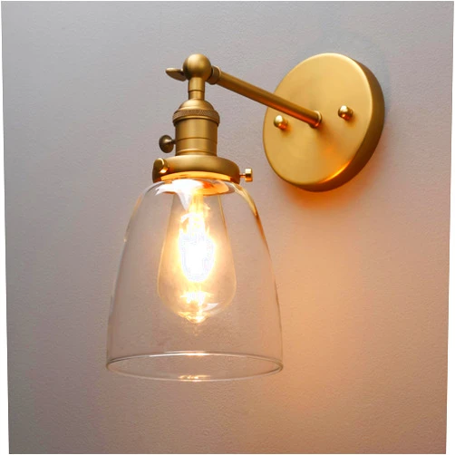 PERMO Industrial Vintage Single Sconce with Oval Cone Clear Glass Shade 1-Light Wall Sconce Wall Lamp (Antique)