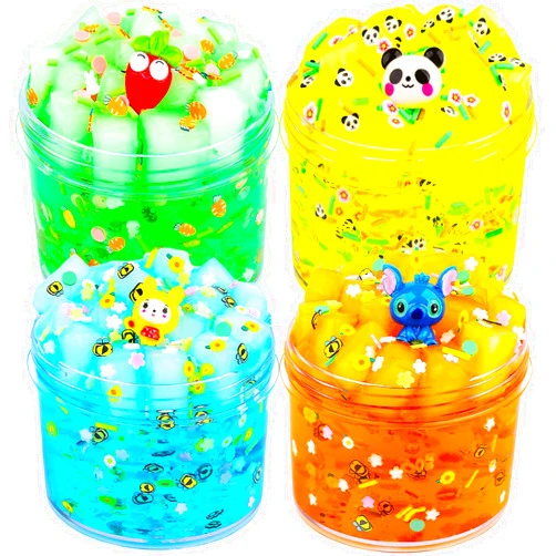 Dauwiaow 4 Pack Jelly Cube Crunchy Slime Kit, Including Blue, Green, Brown and Yellow Clear Crunchy Slime, Soft Non-Stick, for Kids Party Favors Gifts Ideas, Stress Relief Toy for Girls and Boys