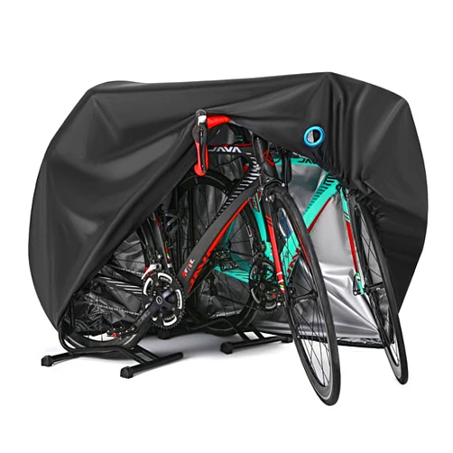 Hanmir Bike Cover for 2 or 3 Bikes Outdoor Waterproof Bicycle Covers Rain Sun UV Dust Wind Proof with Lock Hole for Mountain Road Electric Bike Heavy Duty Bikes Black