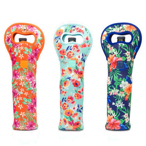 Made Easy Kit Insulated Wine Tote - Neoprene Wine Carrier Bag with Magnetic Handle Clasp - Wine Bottle Protective Travel Bag - Perfect for Gifting Travel or Gift Bag - Set of 3 (Floral Patterns)