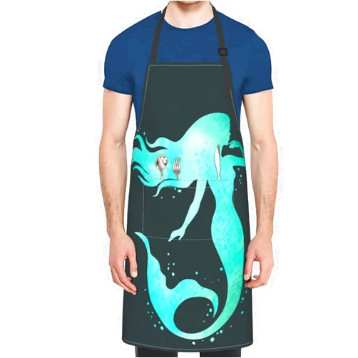 YIBEIKJ Mermaid Funny Apron with 2 Pockets Unisex Waterproof Kitchen Bib Adjustable Neck for Cooking Gardening Drawing
