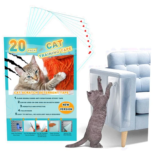 LQ-TT-CY-CX 20pack Cat Scratch Deterrent Tape, Cat Scratch Furniture Protector, Clear Double Sided Anti Scratching Sticky Tape Couch Protector for Cats, Cat Training Tape, Cat Repellent for Furniture, Cat Tape
