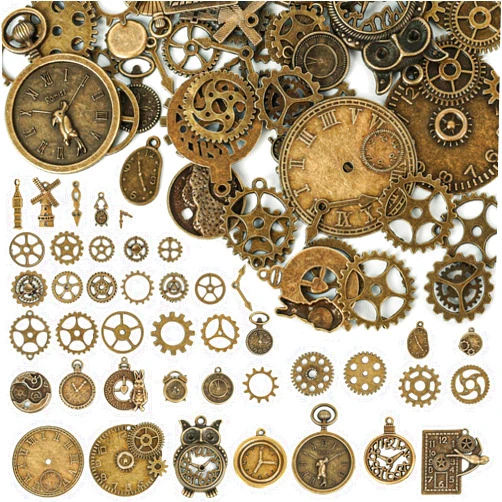 BigOtters 0.4LB Gear Charms Bulk, 200g Antique Steampunk Accessories Alloy Pendants Charms Metal Clock Face Charms for DIY Crafting Jewelry Making