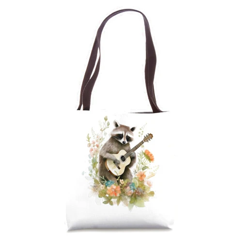 Whimsical Animal Botanical Cottagecore Designs Racoon Playing Banjo Cottagecore Aesthetic Naturecore Tote Bag