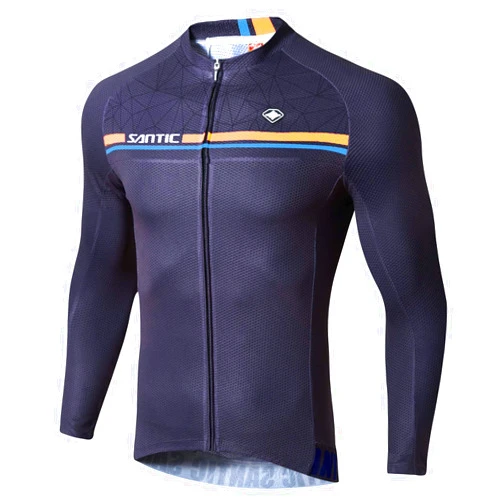 Santic Cycling Jersey Men's Long Sleeve Bike Reflective Full Zip Bicycle Shirts with Pockets Large Navy