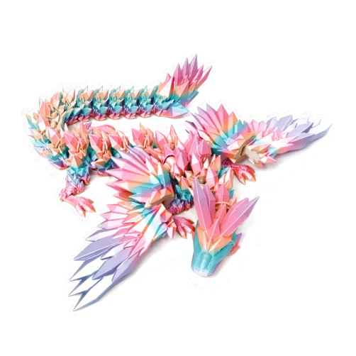 Flavery 3D Printed Dragon - 18 inch Flying Dragon, Articulated Winged Dragon, Crystal Dragon Fidget Toy, Home Decor, Birthday Gift - Candy Color Rainbow