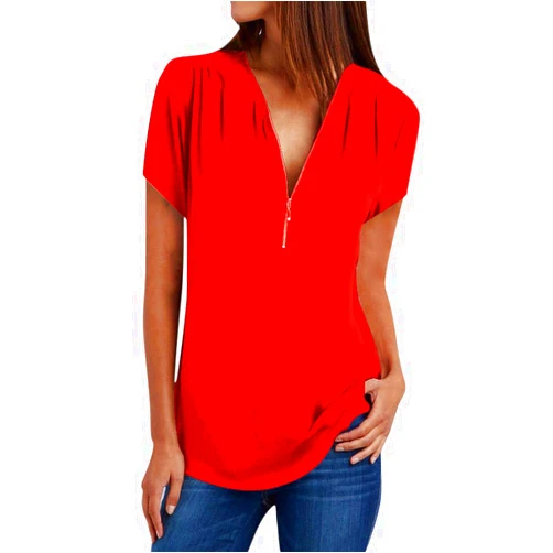 F_Gotal Womens Shirt Womens Tops, F_Gotal Womens Casual Solid Blouse Summer Loose Vest V- Neck Zipper Loose T-Shirt Tunic Blouses and Tops