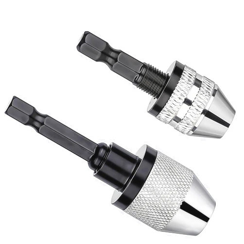 InnoHHustle 2 Pieces Keyless Drill Chucks 1/4 Inch Hex Shank Keyless Drill Chuck Fast Change Converter Extension Screwdriver Drill Adapter for Impact Drill Tool, 0.3-6.5mm