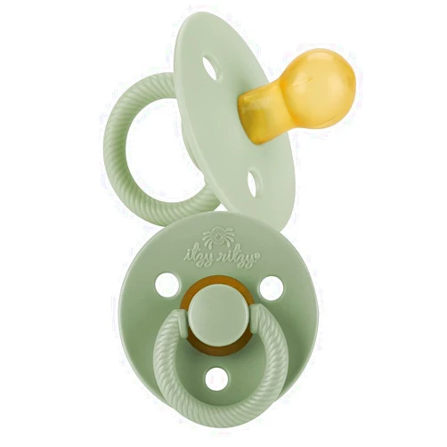 Itzy Ritzy Natural Rubber Newborn Pacifiers (Set of 2) – Baby Pacifiers with Cherry-Shaped Nipple & Large Air Holes for Added Safety; Set of 2 Binkies in Succulent & Agave (Ages 0 – 6 Months)