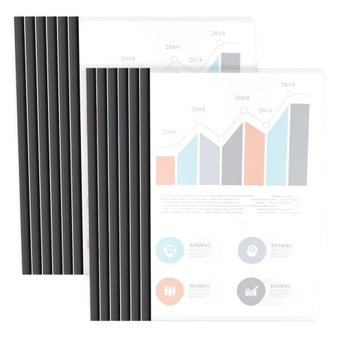 Binditek 12 Pack Clear Report Covers with Sliding Bars, 5mm Sliding Bar File Folder, 25 Sheet Capacity, Black Binding Bars, Letter Size, for Students and Coworkers