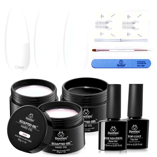 Beetles Gel Polish Beetles Builder Gel for Nails-3 Colors 9 in 1 Nail Extension Sculpting Building,Clear Nude Pink Hard Gel Kit with Base Top Coat for Pros,Gifts for Women,UV & LED Lamp Cured Needed