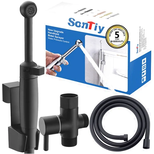 SonTiy Handheld Bidet Toilet Sprayer Matte Black, Cloth Diaper Sprayer Bathroom Hand Held Jet Spray Bidet Attachment for Toilet with Adjustable Pressure Control, Solid Brass Bidet Shower Wand