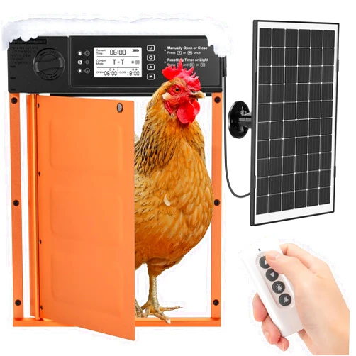Doirdon Automatic Chicken Coop Door Solar Powered, Cold Weather Electric Chicken Door Large Size Aluminum Door with Light Sensor & Timer with Power Off Emergency Mode 14.9