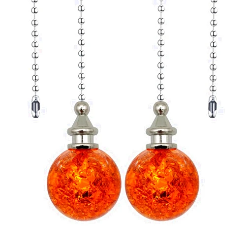 Dotlite 2 Pack Crystal Ceiling Fan Pull Chains, Decorative Pendant Extension, 12 Inch Beaded Ball Fan Pulls with Connector (Amber)