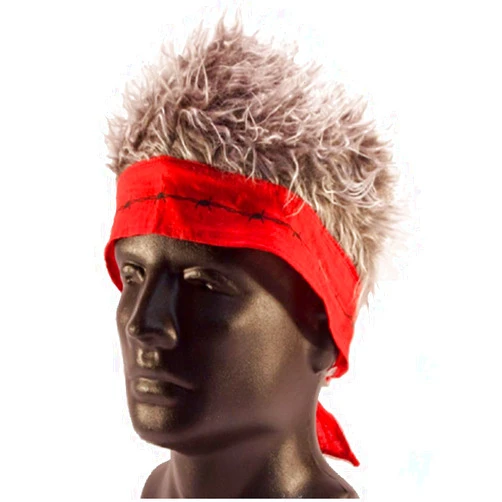 Billy-Bob Red Barbed Wire Bandana with Gray Hair