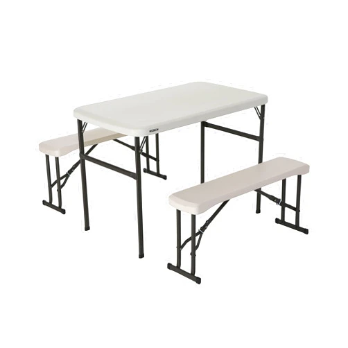 LIFETIME 80373 Portable Folding Camping RV Picnic Table and Bench Set, Almond