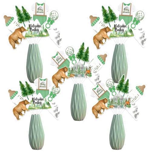 Funmemoir 24 Set Adventure Baby Shower Centerpiece Sticks Let the Adventure Begin Baby Shower Decorations Adventure Table Decorations for Woodland Forest Mountain Adventure Baby Shower Party Supplies
