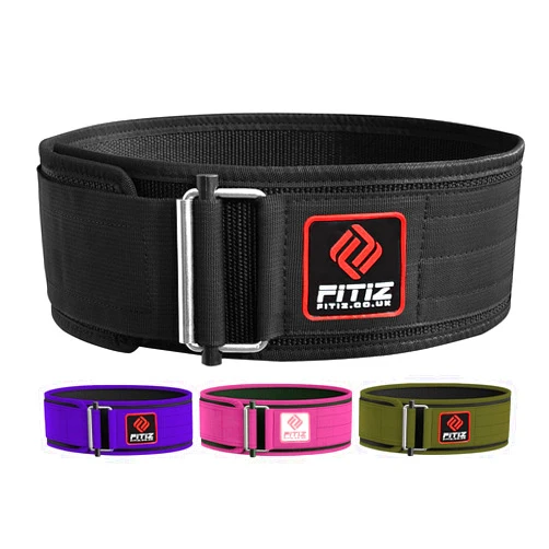 FITIZ Self Locking Weight Lifting Belt for Back Support Premium Weightlifting belt of Men and Women Deadlift Training Belt 4 Inch Nylon with Metal Buckle Adjustable Olympic Lifting Back Support