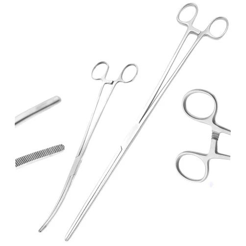 AAProTools 12 + 24 inch Long Curved & Straight Hemostat Forceps - Stainless Steel Locking Tweezer Clamps - Ideal Hemostats for Nurses, Fishing Forceps, Crafts and Hobby, Satin-Silver