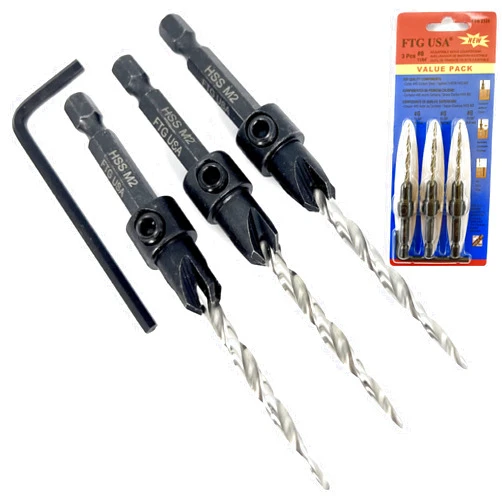 FTG USA Countersink Drill Bit Set 3 Pc #8 (11/64