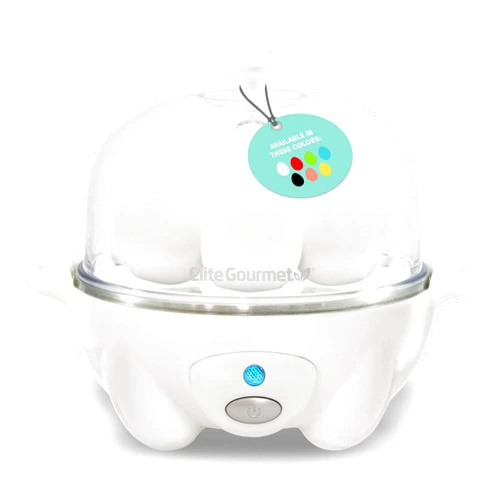 Elite Gourmet EGC-007## Rapid Egg Cooker, 7 Easy-To-Peel, Hard, Medium, Soft Boiled Eggs, Poacher, Omelet Maker, Auto Shut-Off, Alarm, 16-Recipe Booklet, White
