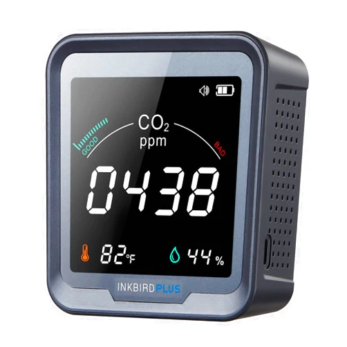 INKBIRDPLUS Indoor CO2 Detector, Air Quality Monitor, Tester for Carbon Dioxide, Temperature and Relative Humidity, Indoor CO2 Monitor with Alarm, for Grow Tents, Wine Cellars, Homes, Cars(PTH-9C)
