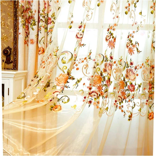 Bandezid Luxury/Voile/Curtain,Floral/Embroidered/Sheer Curtains,for Bedroom/Beige/Floral/pannels/Drapes/for Villa-Embroidery 200x270cm(79x106inch) 1panel