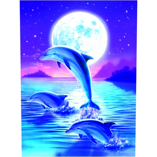 Bimkole 5D Diamond Art Painting Kits Dolphin Moon, Full Drill Ocean Landscape DIY Rhinestone Embroidery Set Paint with Diamonds Art by Number Kits Cross Stitch Home Wall Craft Decoration (12x16in)