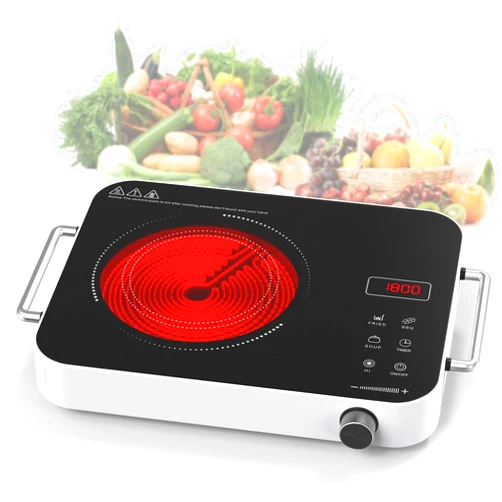 GIHETKUT Electric Cooktop Single Burner, 1800W 110V Electric Stove Top with Knob Control, Portable Induction Cooktop with 2 Handle, Hot plate with Double Ring Heating, 4 hours Timer