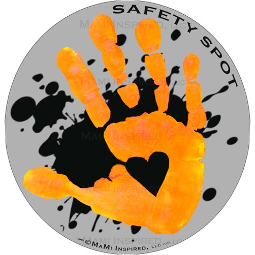 Safety Spot Magnet - Kids Handprint for Car Parking Lot Safety - Gray Background with Splat (Orange)