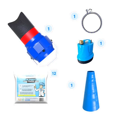 Partymachines Foam Party Super E Foam Machine w/Pump, Hose, 12 Foam Powder Packs, Cannon & Dumping Sock
