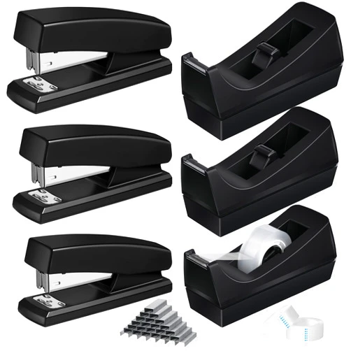 Leinuosen 6 Pcs Tape Dispenser Staplers for Desk with Staples and White Tapes 25 Sheet Capacity School Office Stapler