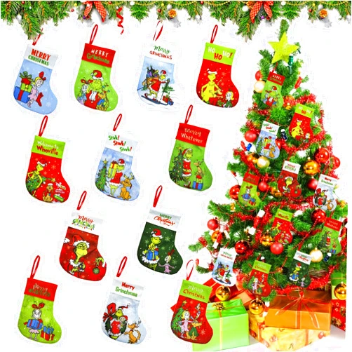 VKXO ㅤ 12 Pack Mini Christmas Stocking, 7 Inch Christmas Small Stockings Christmas Tree Ornaments Funny Hanging Decor Xmas Holiday Decoration