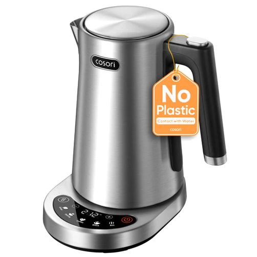 Cosori Electric Kettle, Plastic-Free Interior, 5 Presets ±5℉ Temperature Control, Fast Boiling, 2 Lid Opening, 60Min Keep Warm, Stainless Steel Tea Kettle for Tea, Hot Water, Boil Water, Coffee, 1.7L