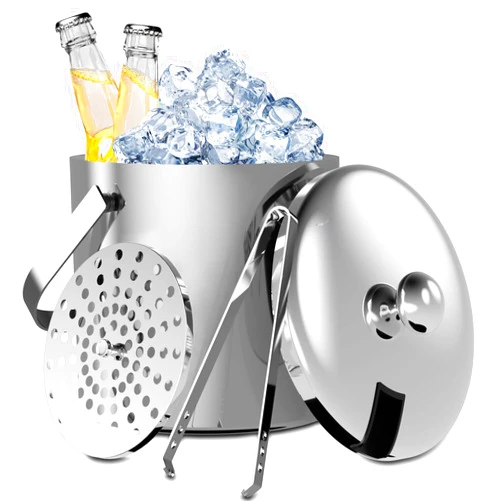 Sunmeyke Double Wall Stainless Steel Insulated Ice Bucket(3.7 Quarts), with Lid Strainer and Tongs, Great for Cocktail Bar and Parties…
