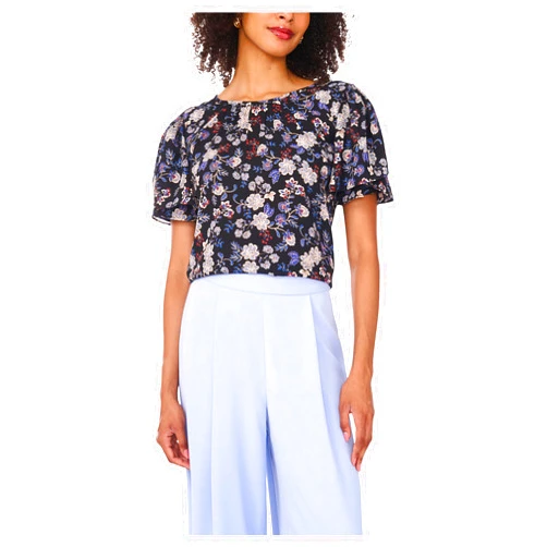 Vince Camuto Women's Crew Neck Shirring with Tulip Sleeves