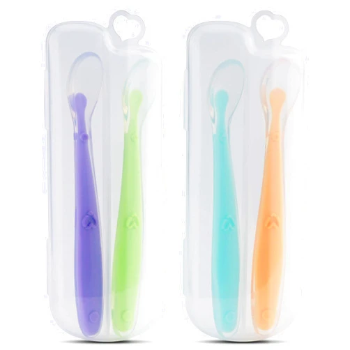 Kirecoo 4 Pack Baby Spoon Kirecoo Soft-Tip First Stage Silicone Self Feeding Training Spoons for Baby Led Weaning with 2 Cases for Infant Baby, Best Infant Set