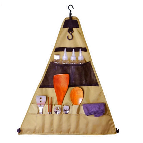 Phsmoo Camping Tableware Storage Bag Portable Storage Hanging Bag Oxford Cloth Storage Bag Camping Kitchen Cookware Set Travel Storage Bag