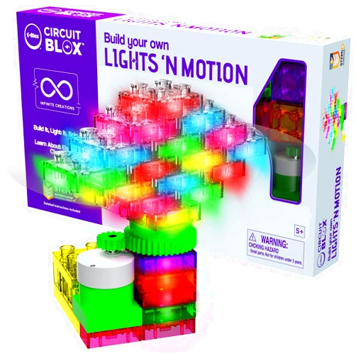 E-Blox Building Blocks STEM Circuit Kit, Build Your Own Lights ‘N Motion, Light & Rotating Capabilities, Infinite Science Creations, Birthday Gift, Boys, Girls, 5+
