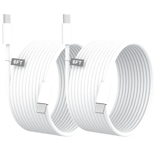 Ucaca USB C to USB C Cable 10FT, 2 Pack 60W Long USB C to USB C Charging Cable Nylon Braided Type C Charger Cable Cord for iPhone 16/16 Plus/16 Pro/16 Pro Max/15/15 Plus/15 Pro/15 Pro Max, iPad Pro, White