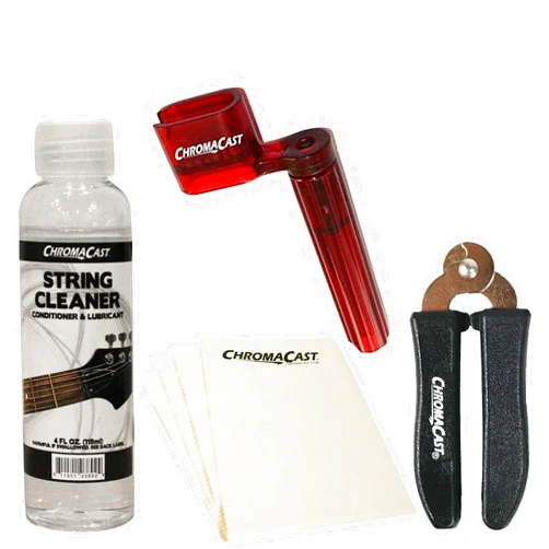 ChromaCast Acoustic Guitar Care & Maintenance Bundle. Includes Strings, Winder, Cutter, Cleaner & Microfiber Cloth (AG-SM1)