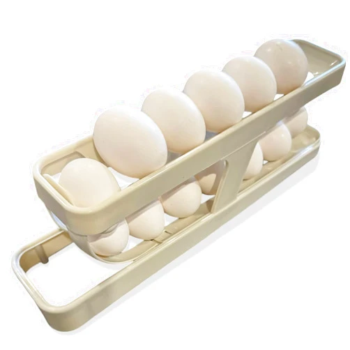 BLUENIYA Automatic Rolling Egg Dispenser for Kitchen & Home — 4 Tier Egg Tray Holder & Double-Layer Space-Saving Egg Roller for Refrigerator Storage — Egg Rack Organizer Accessories w/Food-Safe Containers