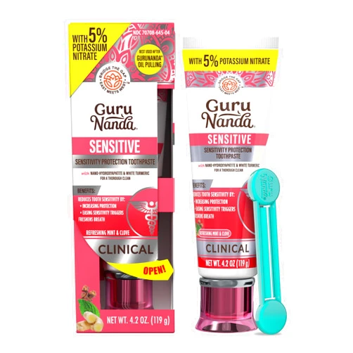 GuruNanda Sensitive Toothpaste – 5% Potassium Nitrate for Tooth Sensitivity Relief, with Nano-Hydroxyapatite,Xylitol & White Turmeric, with Toothpaste Squeezer, Natural Clove Mint, 4.2 oz