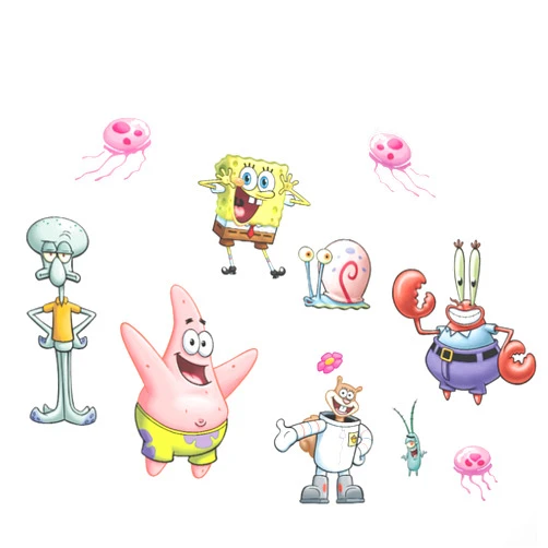 WALL PALZ Spongebob Squarepants Wall Decals - Patrick Star, Squidward, Mr. Krabs, Gary, Plankton, Sandy Cheeks Vinyl Wall Sticker Bedroom Decorations Peel and Stick Room Decor
