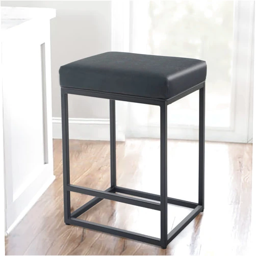ALPHA HOME Black Metal Bar Stools with Padded Seat, 24