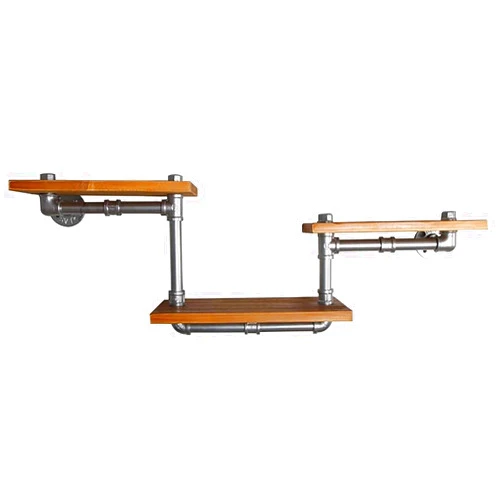 GDCC Industrial Shelving Industrial Wall Mounted Shelves, Rural Wrought Iron Pipeline Storage Manager, with Wooden Shelves Decorated with Floating Shelves, for Living Rooms, Bedrooms, and Kitchens