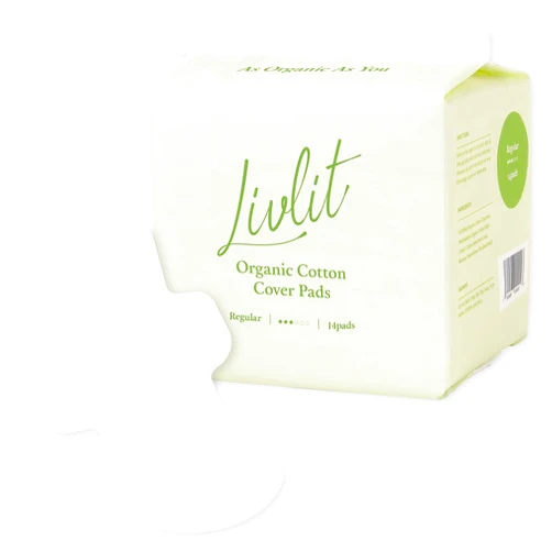 LIVLIT Regular Size Ultra Thin Sanitary Pads, 100% Organic Cotton from Texas, Powerful Leak Protection, Unscented, Chlorine Free and Absorbency of Feminine Periods, Pads for Women (14 Count)