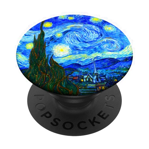 PopGrip: Swappable Grip for Phones & Tablets Gift - Black Phone Grip - Art: Vincent Van Gogh Starry Night - Compatible with Smooth, Hard, Plastic Cases